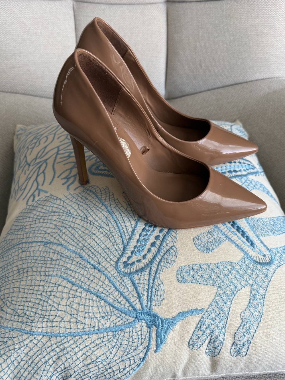 Aldo Taupe Patent Pointed-Toe Stiletto Pumps